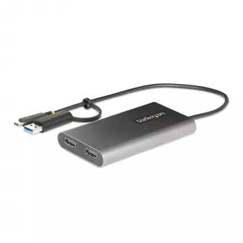 StarTech.com USB-C uz Diviem HDMI Adapteris - USB-C vai A uz 2x HDMI - 4K 60Hz - 100W Barošanas Padeves Caurlaide - 1ft (30cm) Iebūvēts Kabelis - USB uz HDMI Daudzmonitoru Pārveidotājs Klēpjdatoram - TAA