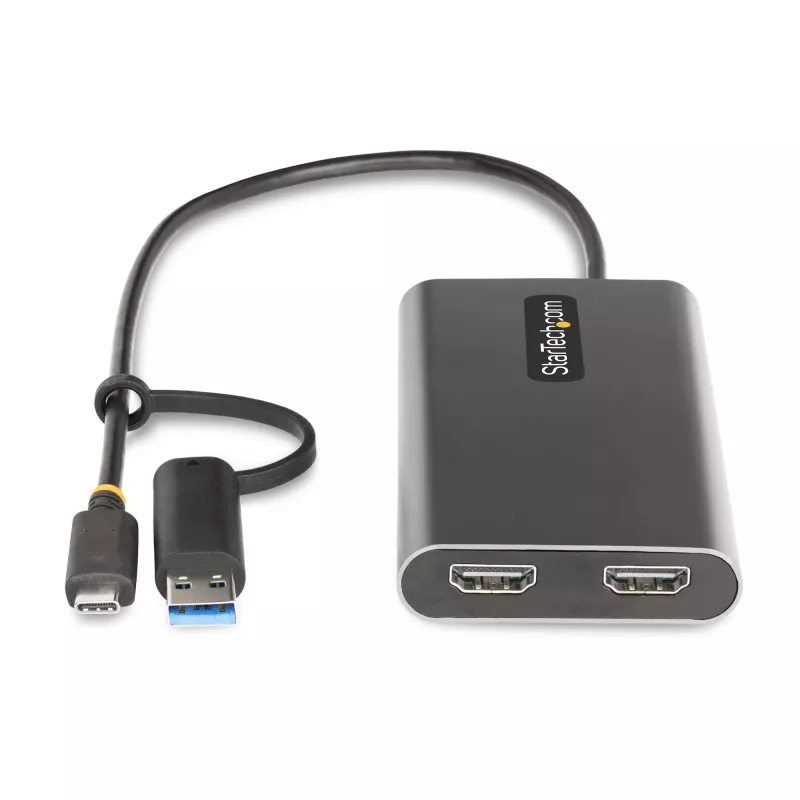 StarTech.com USB-C uz Diviem HDMI Adapteris - USB-C vai A uz 2x HDMI - 4K 60Hz - 100W Barošanas Padeves Caurlaide - 1ft (30cm) Iebūvēts Kabelis - USB uz HDMI Daudzmonitoru Pārveidotājs Klēpjdatoram - TAA