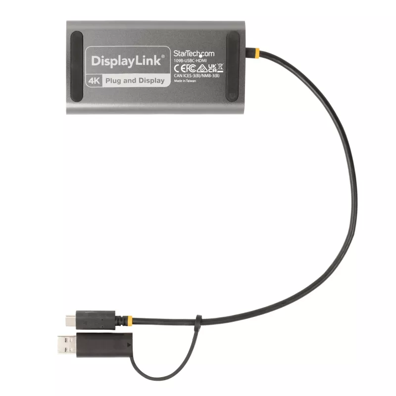 StarTech.com USB-C uz Diviem HDMI Adapteris - USB-C vai A uz 2x HDMI - 4K 60Hz - 100W Barošanas Padeves Caurlaide - 1ft (30cm) Iebūvēts Kabelis - USB uz HDMI Daudzmonitoru Pārveidotājs Klēpjdatoram - TAA