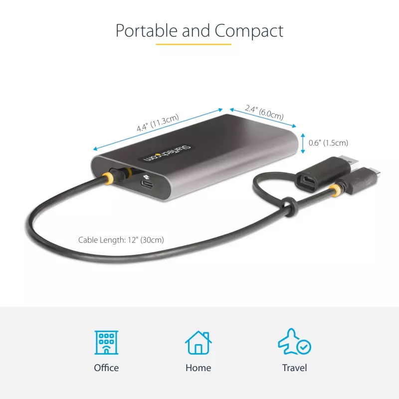 StarTech.com USB-C uz Diviem HDMI Adapteris - USB-C vai A uz 2x HDMI - 4K 60Hz - 100W Barošanas Padeves Caurlaide - 1ft (30cm) Iebūvēts Kabelis - USB uz HDMI Daudzmonitoru Pārveidotājs Klēpjdatoram - TAA