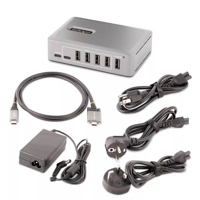 StarTech.com 10 portu USB-C centrmezgls - 8x USB-A/2x USB-C - pašbarots ar 65W barošanas bloku - USB 3.1 10Gbps - galda/klēpjdatora USB centrmezgls ar USB-IF sertificētu 3 pēdu bloķējošu kabeli