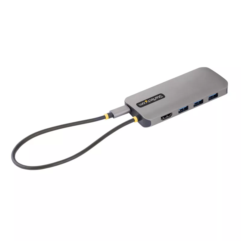 StarTech.com USB-C daudzportu adapteris 4K 60Hz HDMI video, 3 portu 5Gbps USB-A centrmezgls, 100W USB barošanas padeves caurlaide/GbE/SD/MicroSD, 30 cm kabelis, ceļojuma klēpjdatora dokstacija