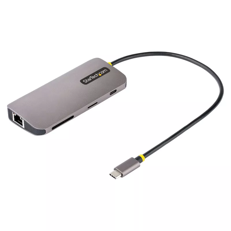 StarTech.com USB-C daudzportu adapteris 4K 60Hz HDMI video, 3 portu 5Gbps USB-A centrmezgls, 100W USB barošanas padeves caurlaide/GbE/SD/MicroSD, 30 cm kabelis, ceļojuma klēpjdatora dokstacija