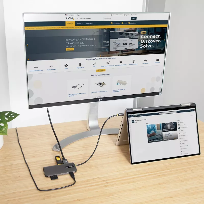 StarTech.com USB-C daudzportu adapteris 4K 60Hz HDMI video, 3 portu 5Gbps USB-A centrmezgls, 100W USB barošanas padeves caurlaide/GbE/SD/MicroSD, 30 cm kabelis, ceļojuma klēpjdatora dokstacija