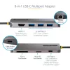 StarTech.com USB-C daudzportu adapteris 4K 60Hz HDMI video, 3 portu 5Gbps USB-A centrmezgls, 100W USB barošanas padeves caurlaide/GbE/SD/MicroSD, 30 cm kabelis, ceļojuma klēpjdatora dokstacija