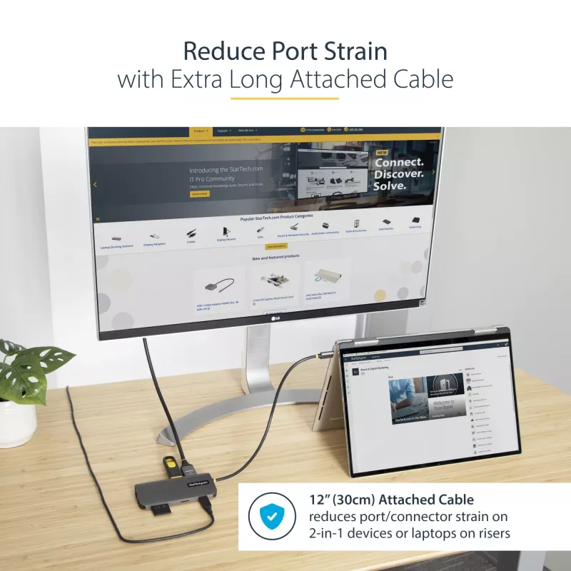 StarTech.com USB-C daudzportu adapteris 4K 60Hz HDMI video, 3 portu 5Gbps USB-A centrmezgls, 100W USB barošanas padeves caurlaide/GbE/SD/MicroSD, 30 cm kabelis, ceļojuma klēpjdatora dokstacija