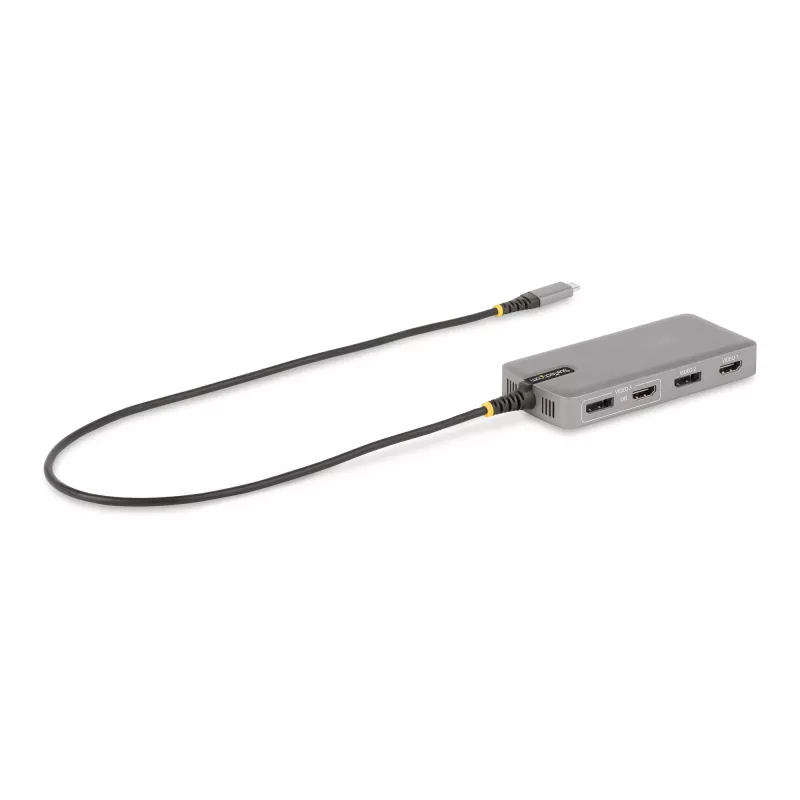 StarTech.com USB-C trīs monitoru daudzportu adapteris, Divi 4K 60Hz + 4K 30Hz HDMI un DisplayPort, 3 portu USB 10Gbps centrmezgls, 100W PD caurlaide, GbE, ceļojumu dokstacija, Windows un ChromeOS
