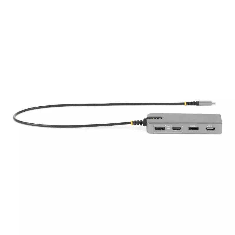 StarTech.com USB-C trīs monitoru daudzportu adapteris, Divi 4K 60Hz + 4K 30Hz HDMI un DisplayPort, 3 portu USB 10Gbps centrmezgls, 100W PD caurlaide, GbE, ceļojumu dokstacija, Windows un ChromeOS