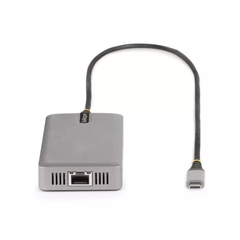 StarTech.com USB-C trīs monitoru daudzportu adapteris, Divi 4K 60Hz + 4K 30Hz HDMI un DisplayPort, 3 portu USB 10Gbps centrmezgls, 100W PD caurlaide, GbE, ceļojumu dokstacija, Windows un ChromeOS
