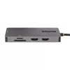 StarTech.com USB-C daudzportu adapteris, divi HDMI video, 4K 60Hz, 2 portu 5Gbps USB-A centrmezgls, 100W jaudas padeves caurlaide/GbE/SD/MicroSD, 30 cm kabelis, ceļojumu dokstacija, klēpjdatora dokstacija