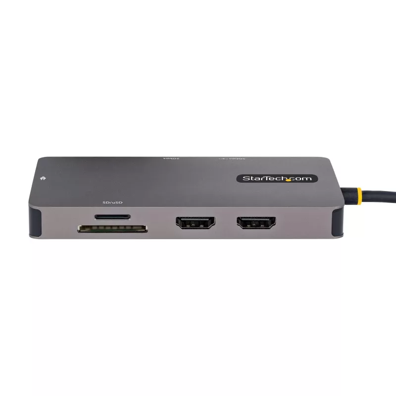 StarTech.com USB-C daudzportu adapteris, divi HDMI video, 4K 60Hz, 2 portu 5Gbps USB-A centrmezgls, 100W jaudas padeves caurlaide/GbE/SD/MicroSD, 30 cm kabelis, ceļojumu dokstacija, klēpjdatora dokstacija