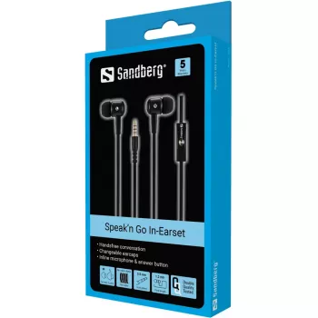 Sandberg Speak’n Go In-Earset Melns, Vadu, 20–20000 Hz, Zvani/Mūzika, 25 g, Austiņas, Melns