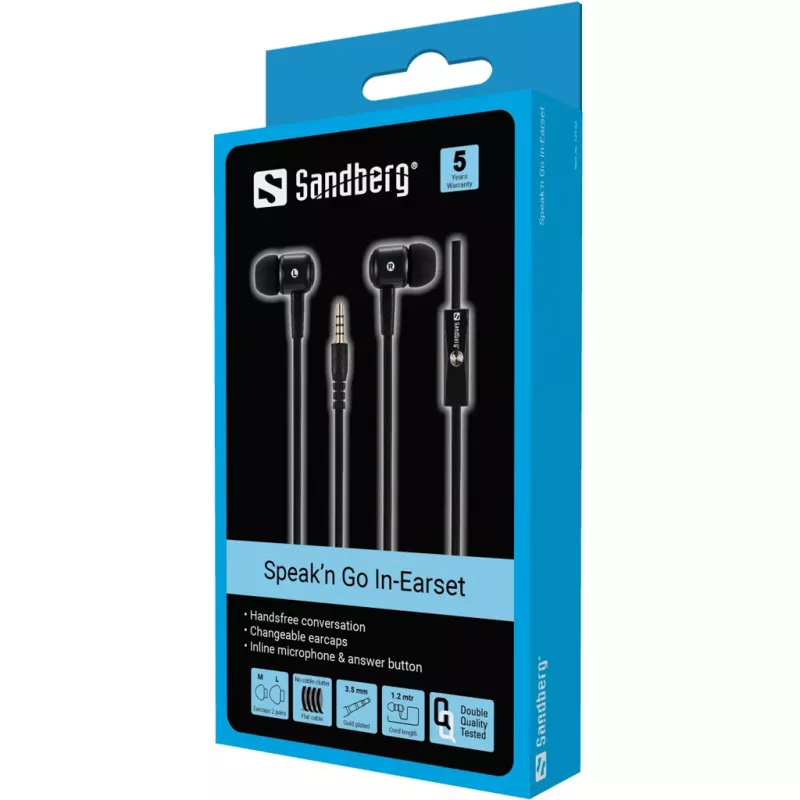 Sandberg Speak’n Go In-Earset Melns, Vadu, 20–20000 Hz, Zvani/Mūzika, 25 g, Austiņas, Melns