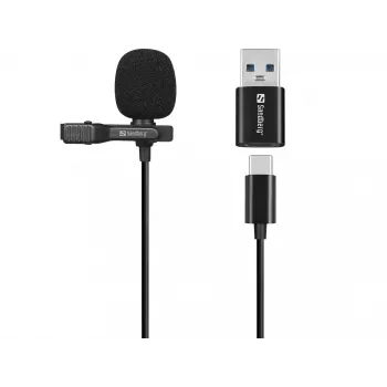Sandberg Streamer USB Klipšu Mikrofons, Lavalier, -38 dB, 50-18000 Hz, 16 bit, 48 kHz, 84 dB