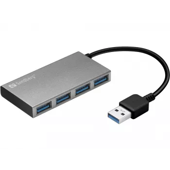 Sandberg USB 3.0 Pocket Hub 4 porti, USB 3.2 Gen 1 Type-A, 5000 Mbit/s, Balts, Alumīnijs