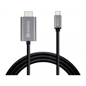 Sandberg USB-C uz HDMI kabelis 2M, 2 m, USB Type-C, HDMI, vīriešu, vīriešu, taisns