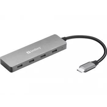 Sandberg USB-C uz 4 x USB-C Hub, USB 3.2 Gen 1, 10 Gbit/s, pelēks, alumīnijs, 0.15 m