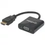 Manhattan HDMI uz VGA pārveidotāja kabelis, 1080p, 30cm, Vīrietis uz Sievieti, Mikro-USB barošanas ieeja, Melns, Trīs gadu garantija