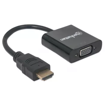 Manhattan HDMI uz VGA pārveidotāja kabelis, 1080p, 30cm, Vīrietis uz Sievieti, Mikro-USB barošanas ieeja, Melns, Trīs gadu garantija