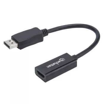 Manhattan DisplayPort 1.1 uz HDMI adaptera kabelis, 1080p@60Hz, vīrietis-sieviete, melns, 15cm, DP ar fiksatoru, nav divvirzienu, trīs gadu garantija