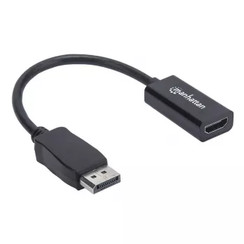 Manhattan DisplayPort 1.1 uz HDMI adaptera kabelis, 1080p@60Hz, vīrietis-sieviete, melns, 15cm, DP ar fiksatoru, nav divvirzienu, trīs gadu garantija