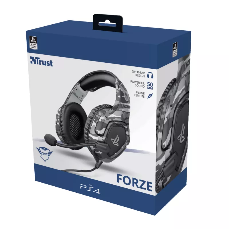 Trust GXT 488 Forze PS4 austiņas, vadu, galvas saite, spēlēm, melna, pelēka