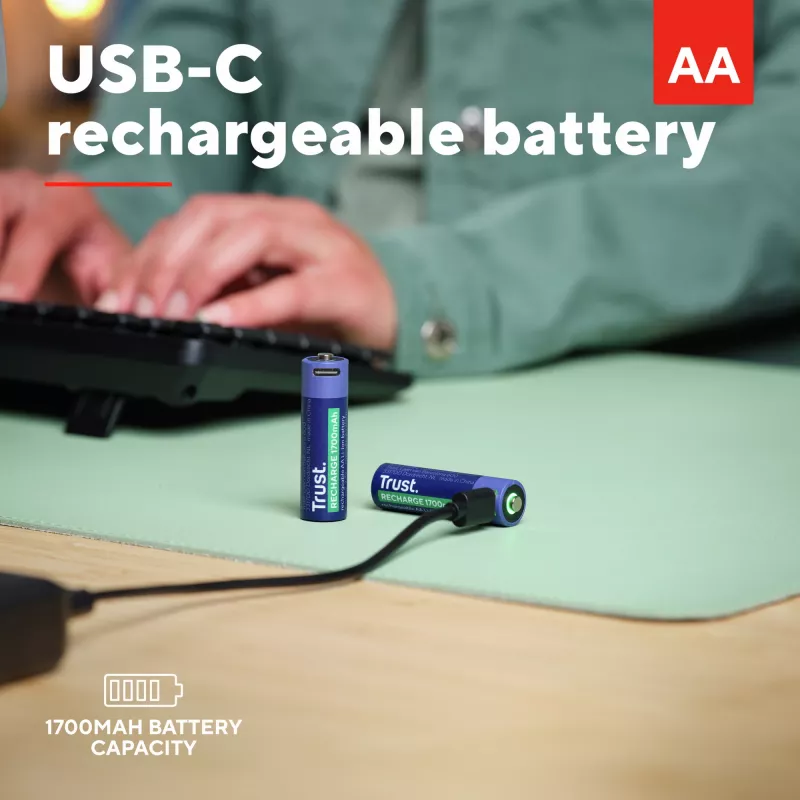 Trust 25584 uzlādējama AA baterija, 2 gab., USB-C