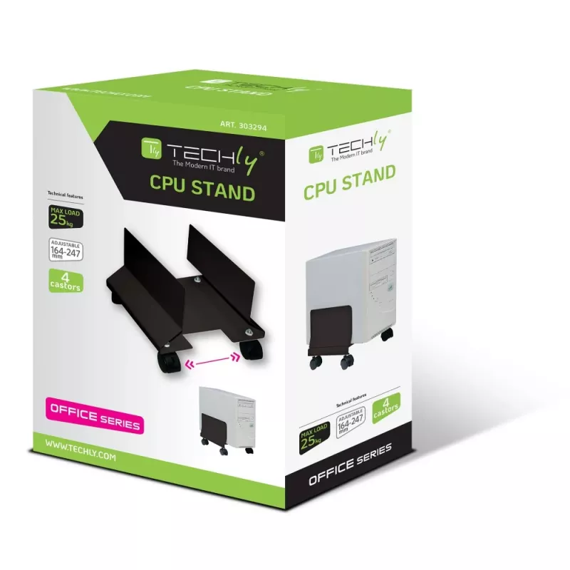 Techly ICA-CS 34 datora korpusa statīvs uz riteņiem, regulējams, metāla, melnā krāsā