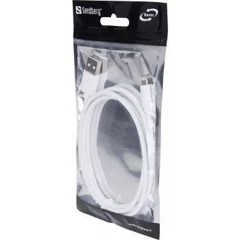 Sandberg USB-Lightning MFI 1m SAVER kabelis, 1 m, Lightning, USB A, tēviņš, tēviņš, balts