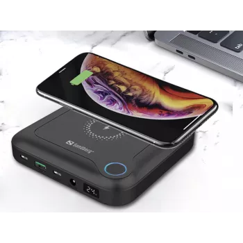 Sandberg All-in1 Laptop Powerbank 24000, 24000 mAh, Quick Charge 2.0, Bezvadu uzlāde, Melns