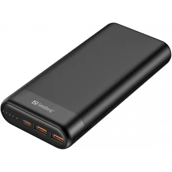 Sandberg Powerbank 20000 PD65W+2xQC3.0, 20000 mAh, Litija-jonu, Quick Charge 3.0, 65 W, Melna