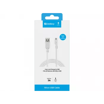 Sandberg USB-A uz Micro-USB lādēšanas un sinhronizācijas kabelis, 1 m, balts