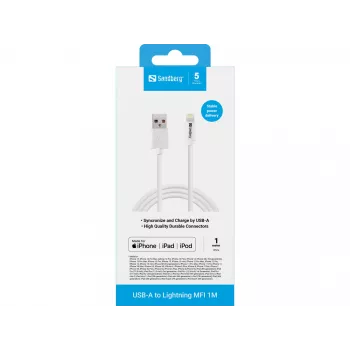 Sandberg USB-A uz Lightning MFI 1M kabelis, 1 m, balts