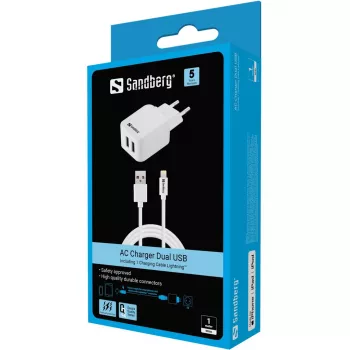 Sandberg AC lādētājs EU Lightning 2.4A, iekštelpu, maiņstrāva, 5 V, balts