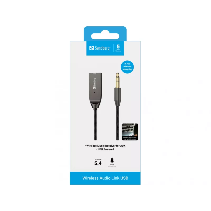 Sandberg Wireless Audio Link USB, Bluetooth uztvērējs, A2DP, AVRCP, HFP, 10 m, Melns