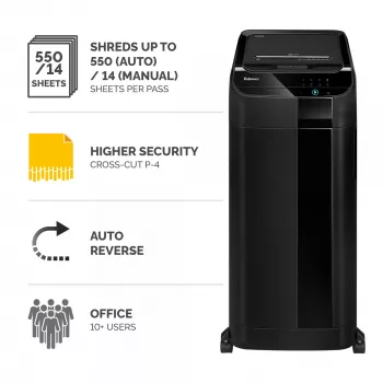 Fellowes AutoMax 550C automātiskais šķērsgriezuma dokumentu smalcinātājs, 550 loksnes, 83 L, P4