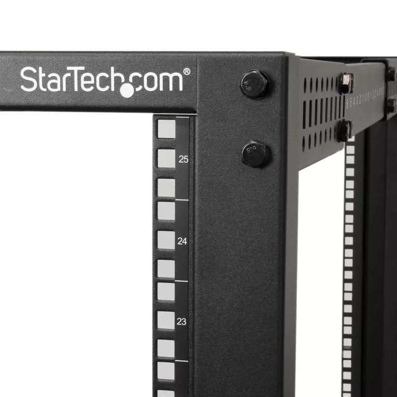 StarTech.com 4-Post 25U mobilais atvērtais serveru statīvs, četru stabu 19 collu tīkla statīvs ar riteņiem, regulējams dziļums datoru/AV/datu/IT aprīkojumam