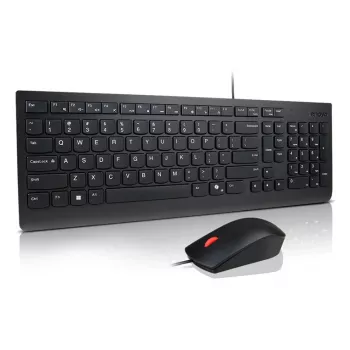 Lenovo Essential Wired Combo Black US Euro — klaviatūra un pele ar vadu, universāls USB