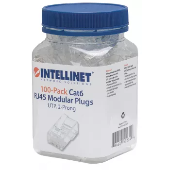 Intellinet RJ45 modulārie spraudņi, Cat6, UTP, 2-zaru, savītai stieplei, 15 µ apzeltīti kontakti, 100 iepakojumā