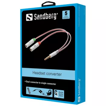 Sandberg pārveidotājs austiņām Dual-Single, 3.5mm TRS, vīrišķais, sievišķais, Balts