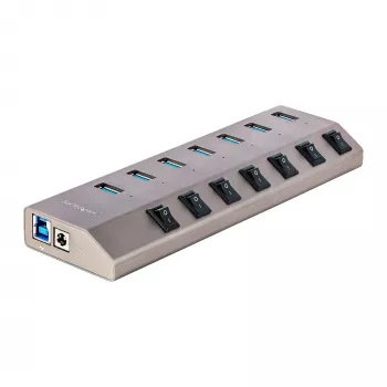 StarTech.com 7-Portu USB-C Centrmezgls ar Individuāliem Ieslēgšanas/Izslēgšanas Slēdžiem, USB 3.0 5Gbps Paplašināšanas Centrmezgls ar Barošanas Avotu, Galddatora/Portatīvā USB-C uz USB-A Centrmezgls, USB Type C Centrmezgls ar BC 1.2