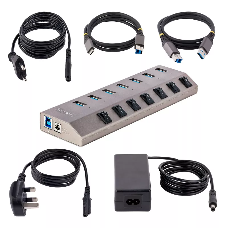 StarTech.com 7-Portu USB-C Centrmezgls ar Individuāliem Ieslēgšanas/Izslēgšanas Slēdžiem, USB 3.0 5Gbps Paplašināšanas Centrmezgls ar Barošanas Avotu, Galddatora/Portatīvā USB-C uz USB-A Centrmezgls, USB Type C Centrmezgls ar BC 1.2