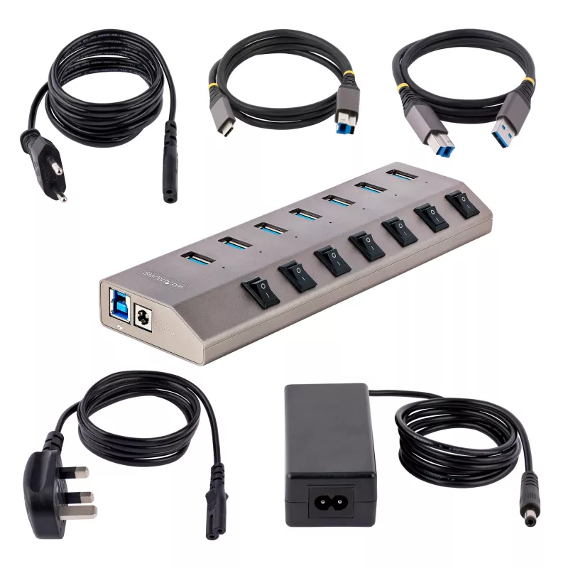 StarTech.com 7-Portu USB-C Centrmezgls ar Individuāliem Ieslēgšanas/Izslēgšanas Slēdžiem, USB 3.0 5Gbps Paplašināšanas Centrmezgls ar Barošanas Avotu, Galddatora/Portatīvā USB-C uz USB-A Centrmezgls, USB Type C Centrmezgls ar BC 1.2
