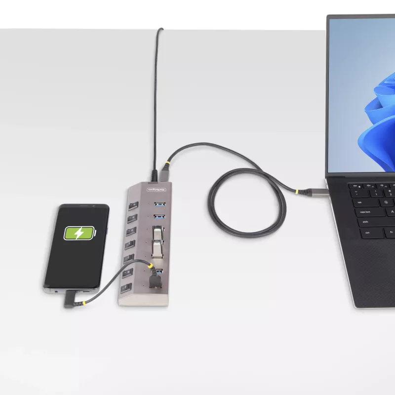 StarTech.com 7-Portu USB-C Centrmezgls ar Individuāliem Ieslēgšanas/Izslēgšanas Slēdžiem, USB 3.0 5Gbps Paplašināšanas Centrmezgls ar Barošanas Avotu, Galddatora/Portatīvā USB-C uz USB-A Centrmezgls, USB Type C Centrmezgls ar BC 1.2