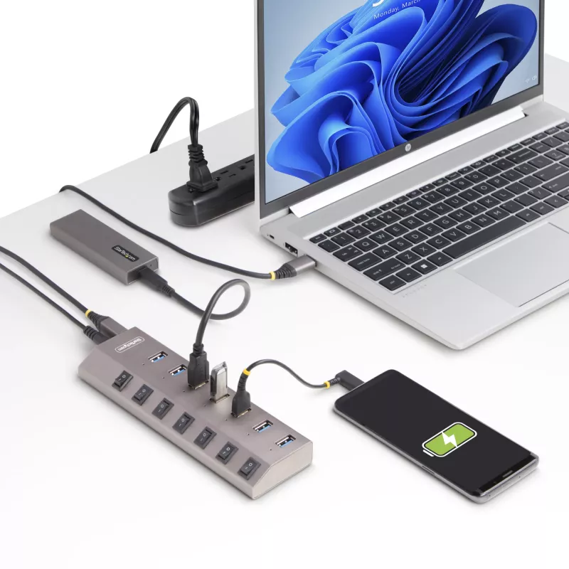StarTech.com 7-Portu USB-C Centrmezgls ar Individuāliem Ieslēgšanas/Izslēgšanas Slēdžiem, USB 3.0 5Gbps Paplašināšanas Centrmezgls ar Barošanas Avotu, Galddatora/Portatīvā USB-C uz USB-A Centrmezgls, USB Type C Centrmezgls ar BC 1.2