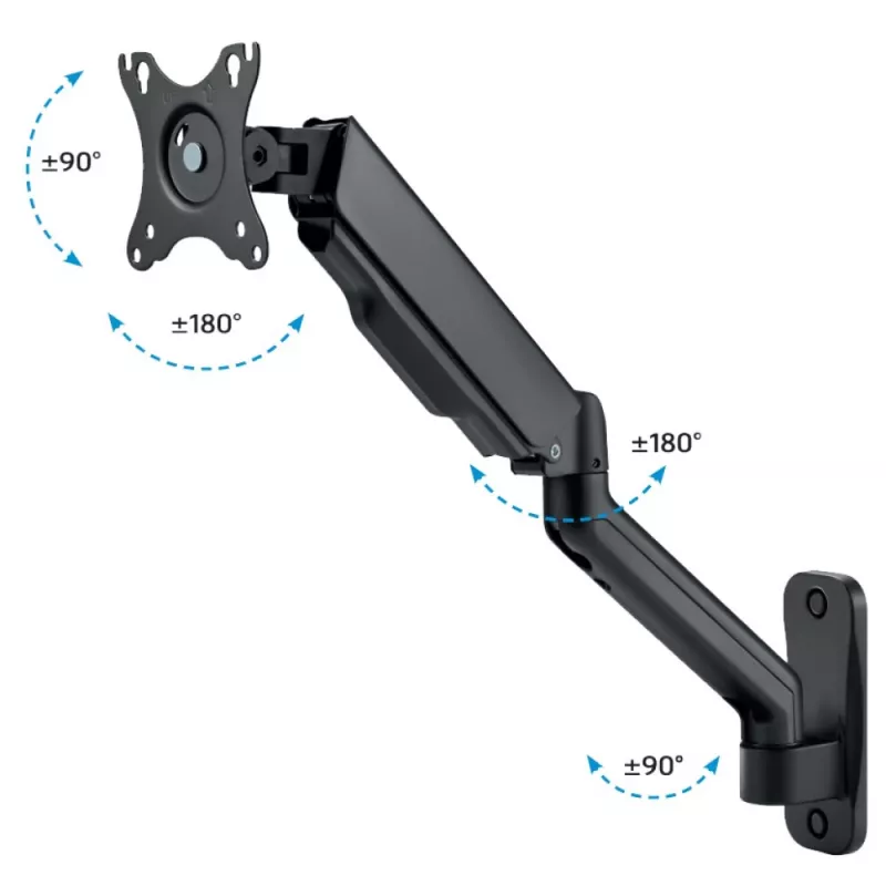 Techly ICA-LCD G112E pagriežams sienas turētājs ar gāzes amortizatoru, 1 ekrānam 17-32 collas (43-81,3 cm), 9 kg