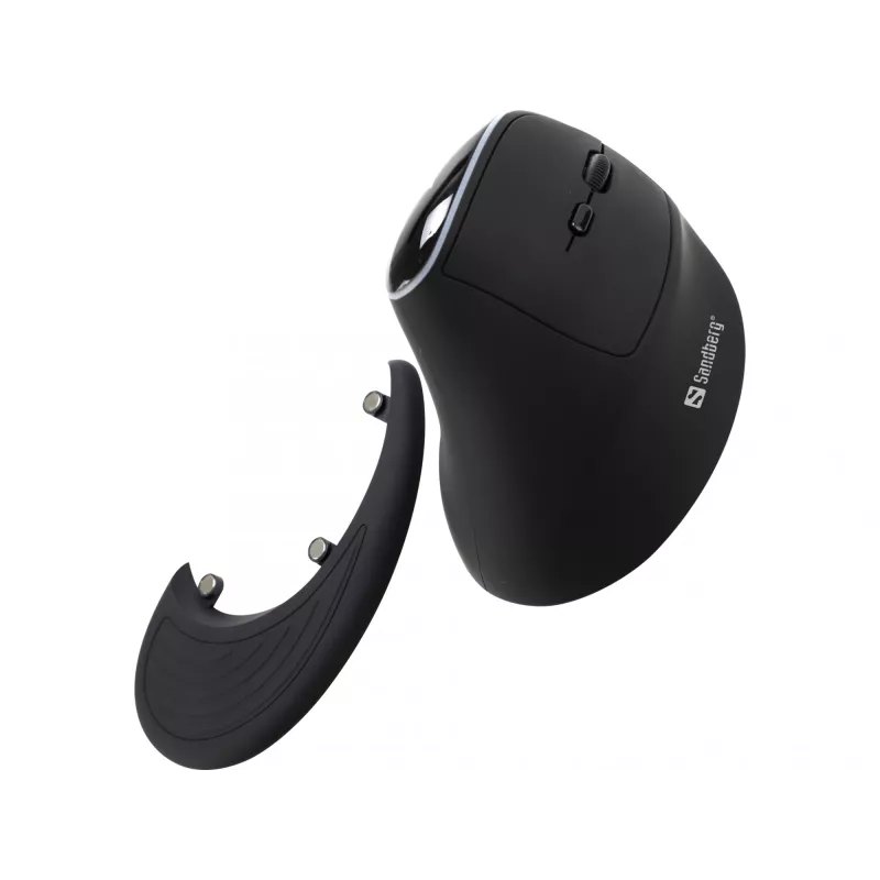 Sandberg Wireless Vertical Mouse Pro, vertikāla pele, optiska, RF bezvadu, 1600 DPI, melna