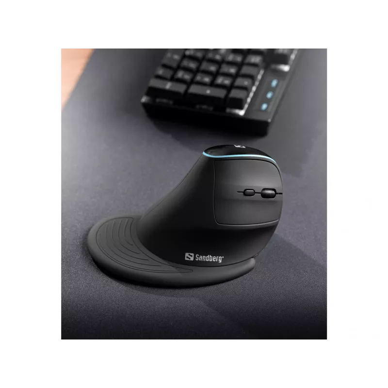 Sandberg Wireless Vertical Mouse Pro, vertikāla pele, optiska, RF bezvadu, 1600 DPI, melna