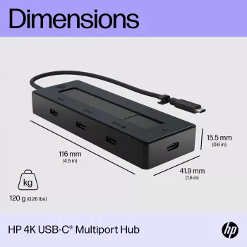HP 4K USB-C daudzportu centrmezgls, USB Type-C, USB 3.2 Gen 2 (3.1 Gen 2) Type-C, 10000 Mbit/s, Melns, 4K Ultra HD, Ķīna