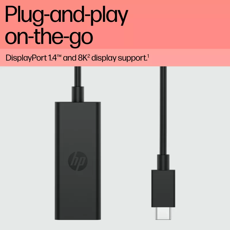 HP 8Y8Y1AA G2 adapteris no USB-C uz DisplayPort, 8K (7680 x 4320), melnā krāsā